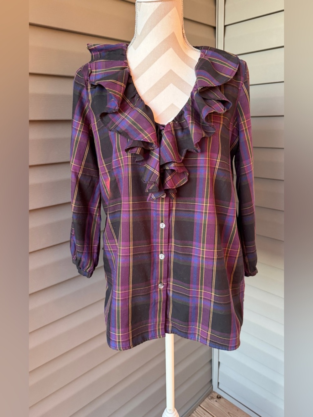 Lauren Jeans Company Ralph Lauren Women’s Plaid Cotton Button Up Blouse Sz M